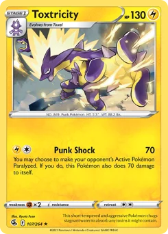Toxtricity Pokemon card from Fusion Strike, card number 107