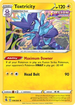 Toxtricity Pokemon card from Fusion Strike, card number 108