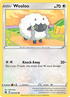 Wooloo Pokemon card from Fusion Strike, card number 222