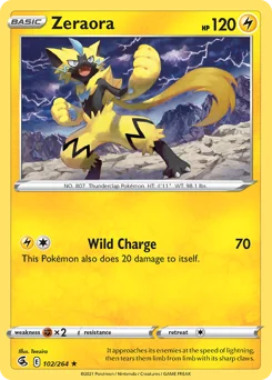 Zeraora Pokemon card from Fusion Strike, card number 102