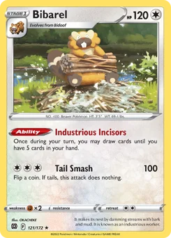 Bibarel Pokemon card from Brilliant Stars, card number 121