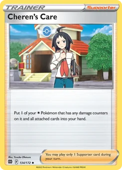 Cheren's Care Pokemon card from Brilliant Stars, card number 134