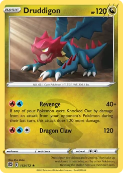 Druddigon Pokemon card from Brilliant Stars, card number 113