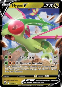 Flygon V Pokemon card from Brilliant Stars, card number 106