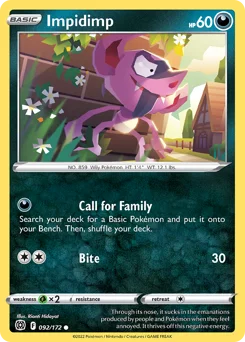 Impidimp Pokemon card from Brilliant Stars, card number 92