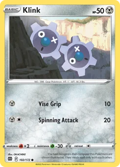 Klink Pokemon card from Brilliant Stars, card number 102