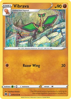 Vibrava Pokemon card from Brilliant Stars, card number 75