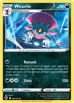 Weavile Pokemon card from Brilliant Stars, card number 87