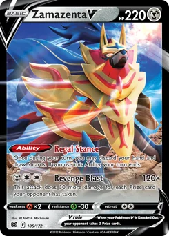 Zamazenta V Pokemon card from Brilliant Stars, card number 105