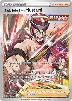 Single Strike Style Mustard Pokemon card from Brilliant Stars Trainer Gallery, card number TG28