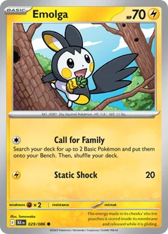 Emolga Pokemon card from Black Bolt, card number 29