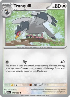 Tranquill Pokemon card from Black Bolt, card number 72