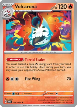 Volcarona Pokemon card from Black Bolt, card number 16